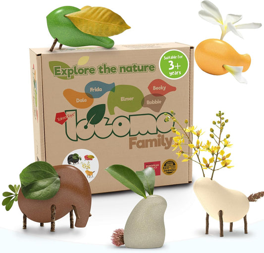 Nature Wooden Toys Locomo Family II Animal Figures Waldorf Open-Ended Educational Outdoor Play for Childs Learning & Creativity, Sensory for Kids 3 4 5 6 7+ Year Old, Montessori Toy Gifts (Set of 5)