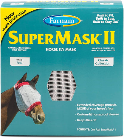 Farnam SuperMask II Fly Mask Without Ears for Foals, Full Face Coverage and Eye Protection from Insect Pests, Structured Classic Styling Mesh with Plush Trim, Foal Size