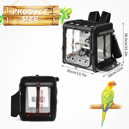 Suertree Bird Carrier with Seat Belt for Car Travel, Bird Backpack Carrier with Indestructible Stainless Steel Mesh, Large Bird Carrier Travel Cage, Black