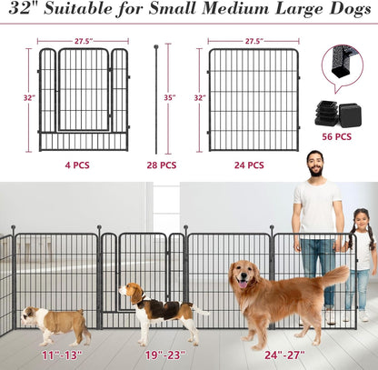 Dog Playpen 32 inch 28 Panels Indoor Outdoor Dog Pen for Medium/Small Dogs Heavy Duty Metal Dog Fence Outdoor for Yard, Puppy Playpen with Door Portable Pet Fence for RV Camping Yard