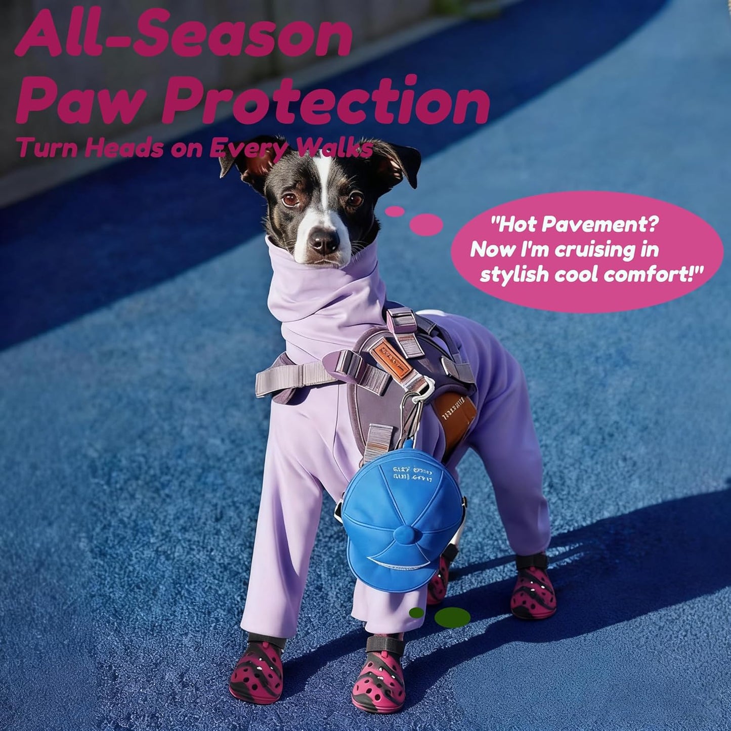 Dog Shoes for Hot Pavement and Snow, Silicone Dog Booties for Small Medium Large Dogs, Waterproof Paw Protectors- Non-Slip, Adjustable Straps, Dog Boots for Beach/Rain/Hiking (Black Pink, S)