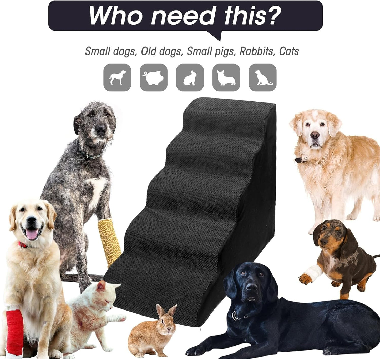 Dog Steps&Stairs for High Beds 24.4 inches High Up to 24-28 inches Bed, Tall Extra Wide Pet Stairs/Steps for High Bedsides,Non-Slip Dog Ramps for Small Older Dogs/Cats(Black)