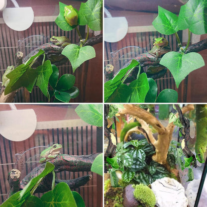 Fhiny 2 PCS Reptile Corner Branch, Resin Climb Tree Branch Decor with Leaves Tank Accessories Terrarium Plant Ornament with Suction Cup for Snake Lizard Bearded Dragons Gecko Climbing