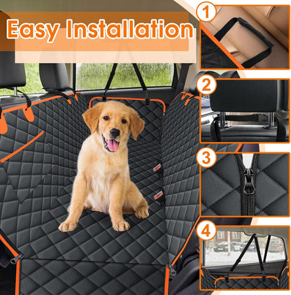 Dog Car Seat Cover, Durable Waterproof Scratch Proof Nonslip Dog Hammock, Back Seat Covers with Pocket for Cars SUVs and Trucks - S, Black/Orange