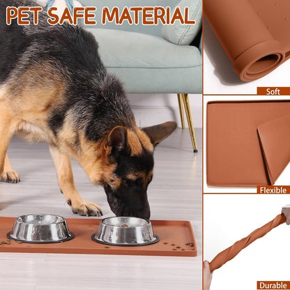 MateeyLife Silicone Cat & Dog Food Mat for Floors Waterproof, Anti-Slip Dog Bowl Mats for Food and Water, Pet Feeding Mats with Lip to Prevent Spills, Pet Placemat for Messy Drinkers to Protect Floors