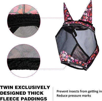 Harrison Howard Pro LumiVista Horse Half Face Fly Mask Large Eye Space with Ears UV Protection for Horse Cute Hearts L