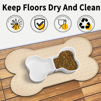 Dog Food Mat Anti-Slip Silicone Dog Bowl Mat Thicker Pet Placemat Waterproof Cat Feeder Pad with Raised Edge Puppy Kitten Feeding Mats Suitable Small Medium-Sized Dogs Cats Eating Tray