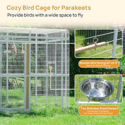 Large Bird Cage for Parakeets Outdoor Bird Aviary Parrot Cage with Perch, Walk-in Heavy Duty Birdcage for Macaws Canaries Parrots Budgie Lovebirds, White