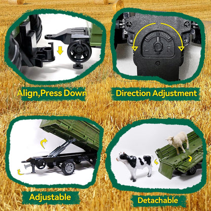 Remote Control Tractor with Trailer - Farm Toys Set Including Animals, Fruits, Vegetables, and Farmer Figures, Toddlers Farm Vehicle Toys for 3 4 5 6 7 8 9 Year Old Boys Girls Birthday Gifts