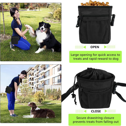 SZO Dog Treat Pouch - 3 Ways to Wear Treat Pouches for Pet Training, Dog Training Treat Pouch Bag and 2 Pieces Clicker Taining for Dogs with Waist Belt Shoulder Strap-Max Black