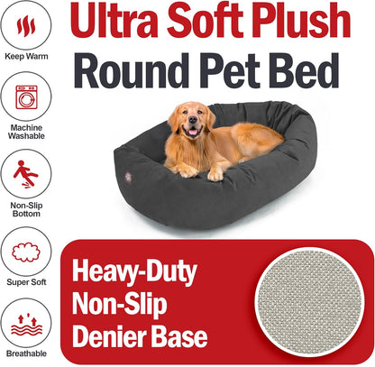 Majestic Pet 40 Inch Suede Shredded Memory Foam Mix Calming Large Dog Bed Washable 40 x 29 x 9 (Inch) - Cozy Soft Round Donut Dog Bed with Spine for Head Support - Pet Bed Gray