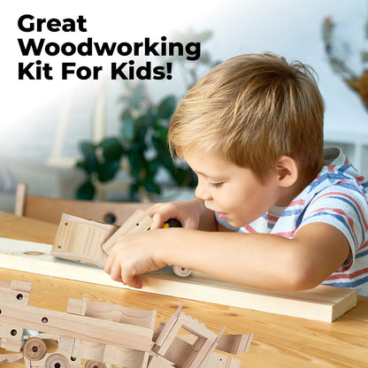 Kraftic Woodworking Building Kit for Kids and Adults, 3 Educational DIY Carpentry Construction Wood Model Kit STEM Toy Projects for Boys and Girls - Wooden Military Vehicle, Excavator and Bird-Feeder