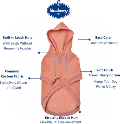 Blueberry Pet Essentials Dog Hoodie – 10 inch, Cotton‑Blend Sweatshirt with Hood, Coral, Machine‑Washable Small‑Dog Jersey