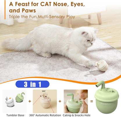 Automatic Laser Cat Interactive Toy - Self-Balancing 360° Auto-Spin Laser Pointer with Catnip Hole, Triple-Sensory – Kitten Sight, Smell & Touch, Boredom Relief Toys for Indoor Adult Cats
