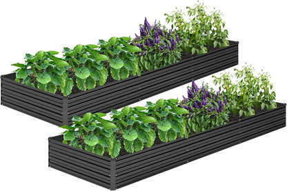 MGNO 2pcs 10x3x1FT Galvanized Raised Garden Bed-Outdoor Planter Box for Vegetables-Metal Garden Bed,Rectangle Planting Box for Herb,Flower,Black