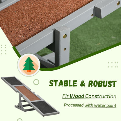 PawHut Wooden Dog Agility Seesaw for Training and Exercise, Platform Equipment Run Game Toy, Weather Resistant Pet Supplies, 71" L x 12" W x 12" H, Gray