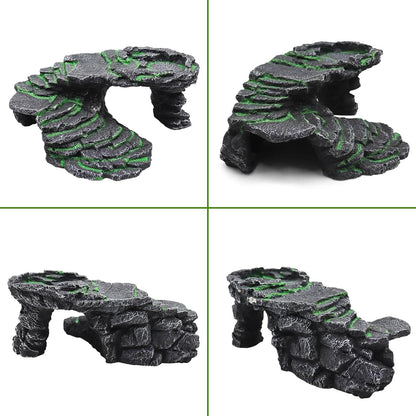 Large Bearded Dragon Basking Platform, Resin Reptile Hideouts Cave, Hermit Crab Climbing Toys, Terrarium Habitat Decor Accessories for Lizard Spider Aquarium Fish Gecko - 9.5 × 8 × 3.7 Inch
