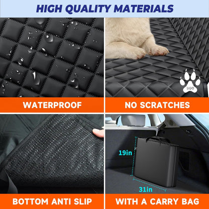 Dog Back Seat Extender for Truck, Hard Bottom Dog Car Seat Cover-Strong Support Waterproof Scratch-Proof Pet Hammock for Full Size F150/RAM1500/Silverado Crew Cab Pickup, Black with Orange