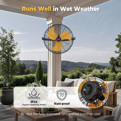 18 Inch Wall Mount Fan, Extended 6.6ft Power Cord, 360° Tilt Adjustment, 3-Speed, IP44 Industrial Commercial Wall Mounted Fan for Greenhouse, Garage, Workshop, Covered Patio, 1 Pack