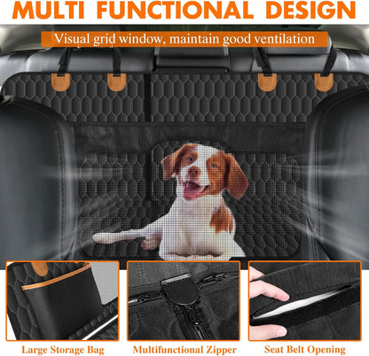 Dog Back Seat Cover, Waterproof Scratch Proof Nonslip Dog Hammock for Car, Car Seat Cover for Back Seat with Sanitary Pad Mesh & Pocket for Cars SUVs and Trucks - S, Black/Orange
