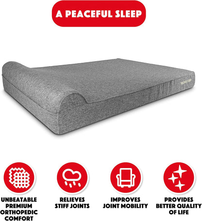 The Dog’s Bed Orthopedic Headrest Dog Bed XXXL Grey Linen 64x44, Memory Foam, Pain Relief for Arthritis, Hip & Elbow Dysplasia, Post Surgery, Lameness, Veterinary Approved, Waterproof Washable Cover
