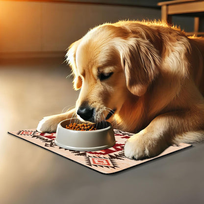 Lunarable Tribal Pet Mat for Food and Water, Original National Heritage Maya Pyramids Local Region Esoteric Myth Motive, Non-Slip Rubber Mat for Dogs and Cats, 18" X 12", Maroon