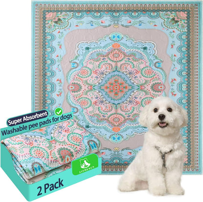 Aitmexcn Washable Pee Pads for Dogs, Reusable 24’’x 48’’ Waterproof Boho Mats for Puppy, Guinea Pig, Rabbit,Highly Absorbent,Ultra Soft, Non-Slip,Machine Washable,Stylish Design,2 Pack