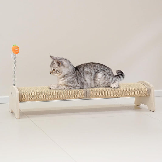 Cat Scratching Post, 30" Horizontal Sisal Scratch Post for Indoor Cats, Durable Cat Furniture Protector with Spring Toy
