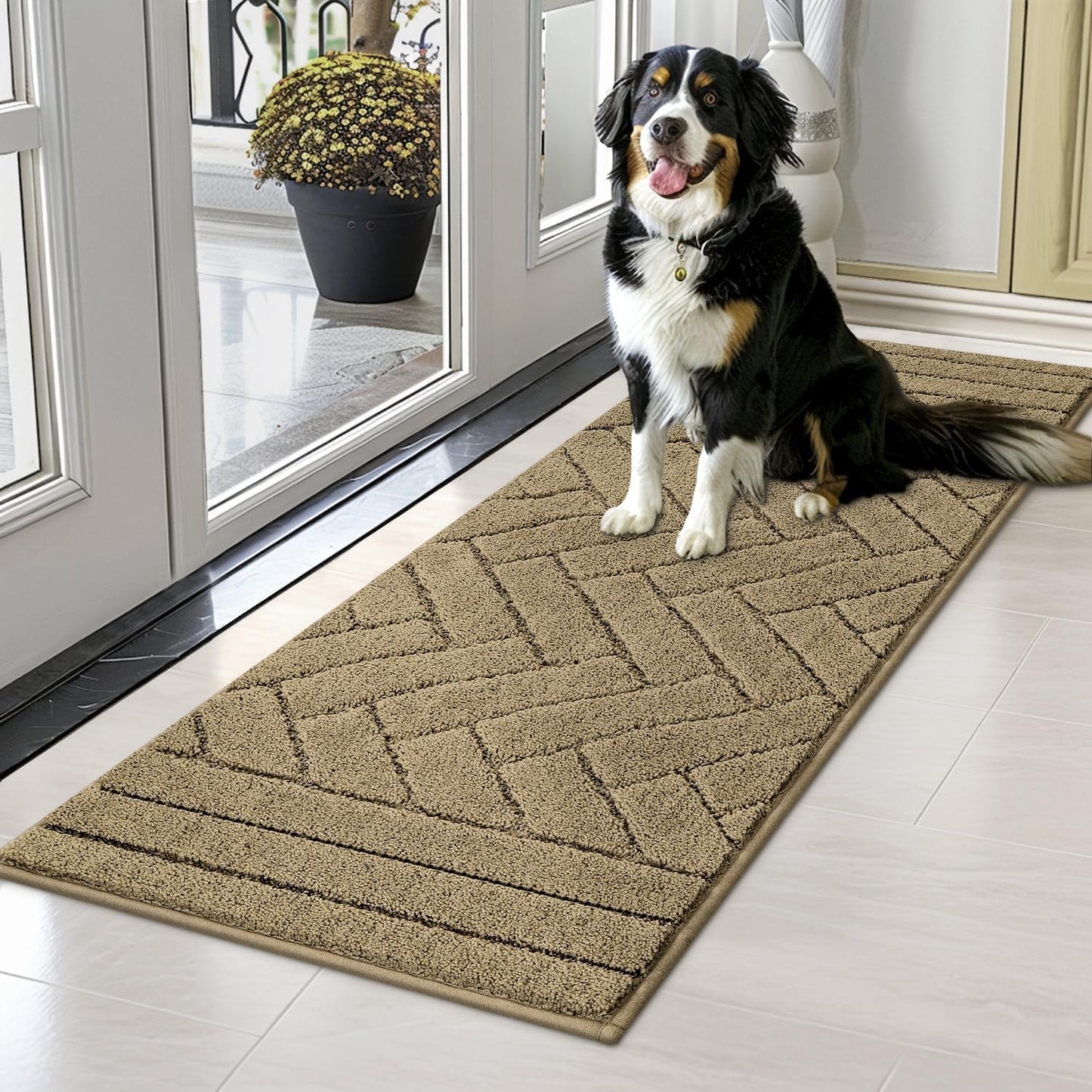 Tindbea Dog Mat for Muddy Paws,Absorbs Moisture Dirt Non-Slip Washable Mud Mat for Dogs,Soft Rubber Backing Front Inside Pet Rug for Entryway, Mud Dog Paws, Patio(20"x48",Light Taupe)