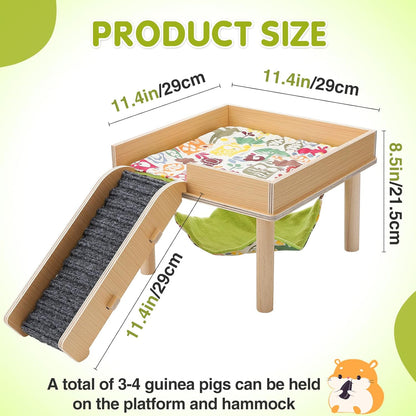 Guinea Pigs Hammock with Platform, Safe Wooden Guinea Pig Hideout with Stairs, Durable Small Pet Bed for Piggies Chinchilla Rat Hamster Bunny (Single Hammock)