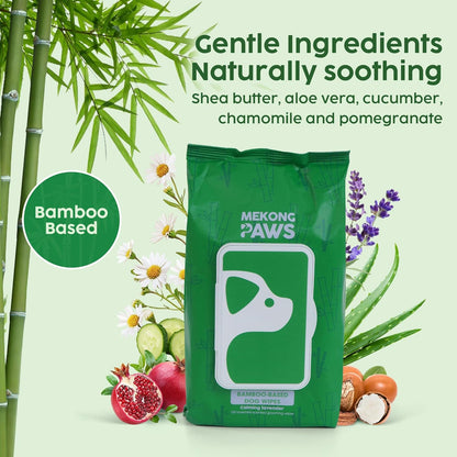 Pet Grooming Wipes - Natural & Organic Bamboo Base - Calming Lavender Scented - Freshening Dog Cat Wipe - Gentle on Sensitive Skin - Thick & Durable for Paws, Coat & Bum - 100 Count