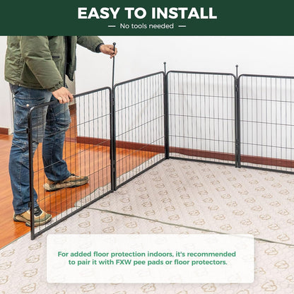 FXW Rollick Unleashed Dog Playpen for Indoor, Yard, RV Camping, 50 inch 8 Panels for Large Dogs, Black│Patented