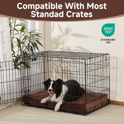 OhGeni Orthopedic Waterproof & Machine Washable Dog Bed for Medium Large Pets, Suitable for Crates, Cat Mat with 25D Egg Crate Foam, Non-Slip Bottom & Removable Cover, 35 Inches(Brown)