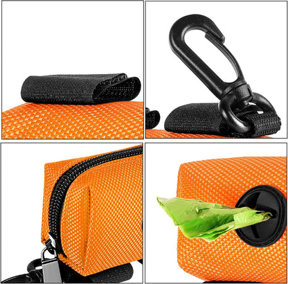 Dog Waste Bag Dispenser Pet Poop Bags Holder for Doggie Waste Bags Dispensers Soft Fabric Zipper Small Doggy Puppy Pouch for Leash Accessory Attachment with Carrier,2PC Orange