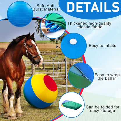 40inch Giant Herding Ball with Ball Cover Anti Burst Please Watch VCR for How to Inflation Horse Toys for Horses Stall Entertainment Play, Pump Included (Mixed Color,Classic)