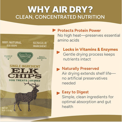Gaines Family Farmstead Elk Chips for Dogs – 4 oz, Natural Single-Ingredient Dog Treats, High-Protein Rawhide-Free Chews, Healthy Grain-Free Snacks, Made in USA