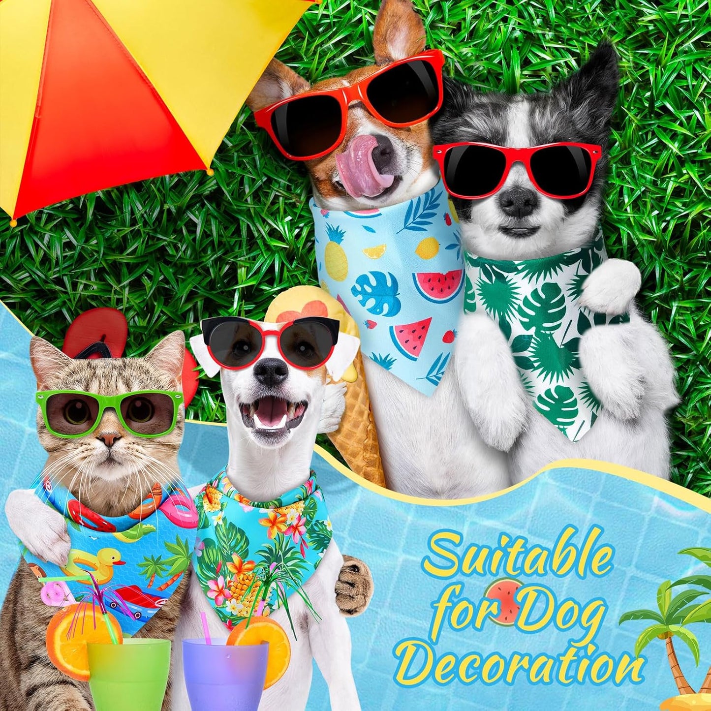 Chunful 100 Pieces Dog Bandanas Bulk Summer Pet Bandanas Pack Triangle Scarf Bib Kerchief Set for Small Large Dog Costume Accessories Decoration(19.7 x 13.8 x 13.8,Fruit)