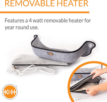 K&H Pet Products EZ Mount Thermo-Kitty Window Bed Extra-Deep Gray 27 X 10 X 11 Inches