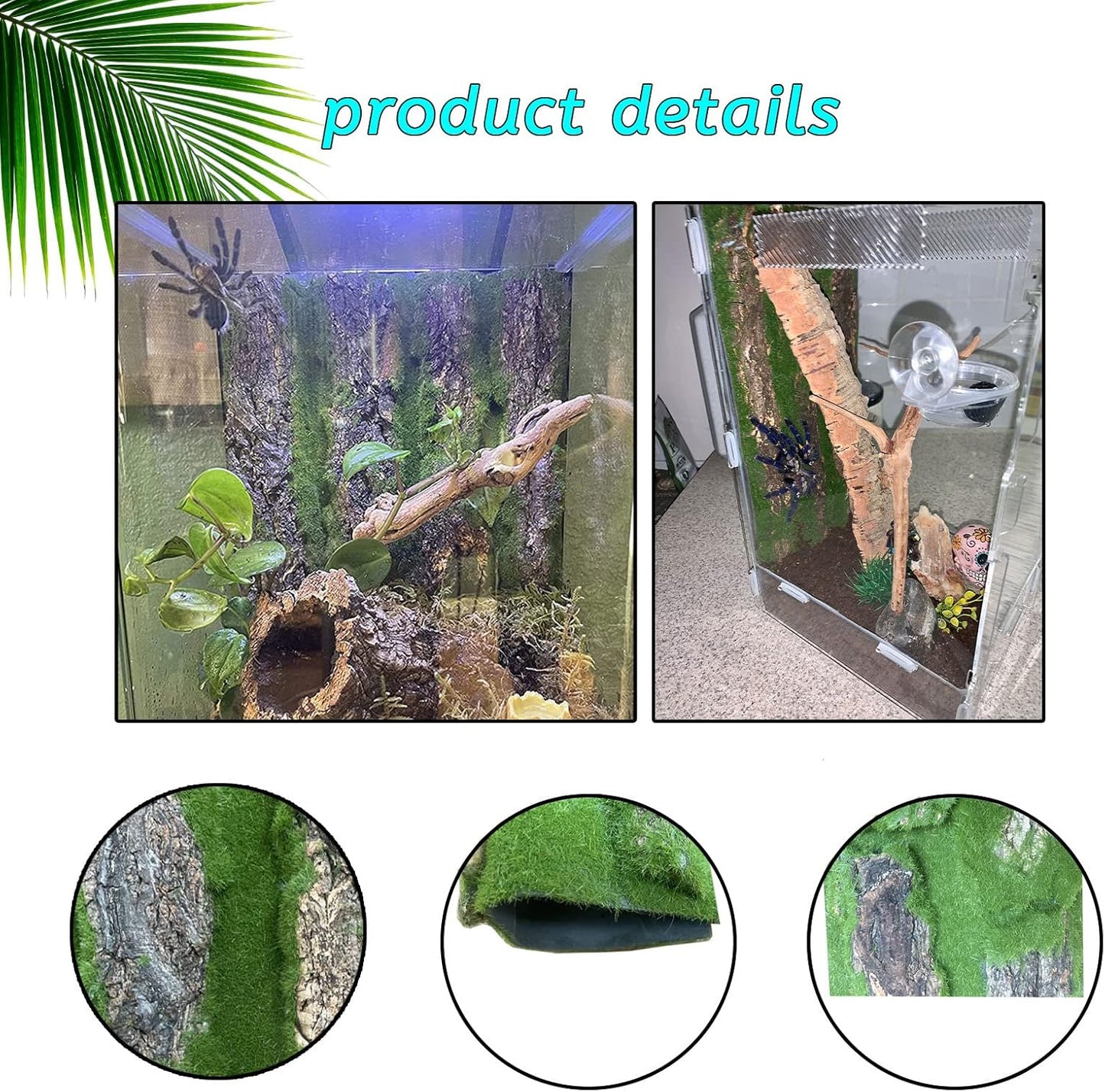 kathson Reptile Cork Terrarium Background Decor Climbing Mat Habitat Fitting Bark Backdrop Wall Artificial Moss for Lizard Gecko Bearded Dragon Chameleon(3 Pcs)