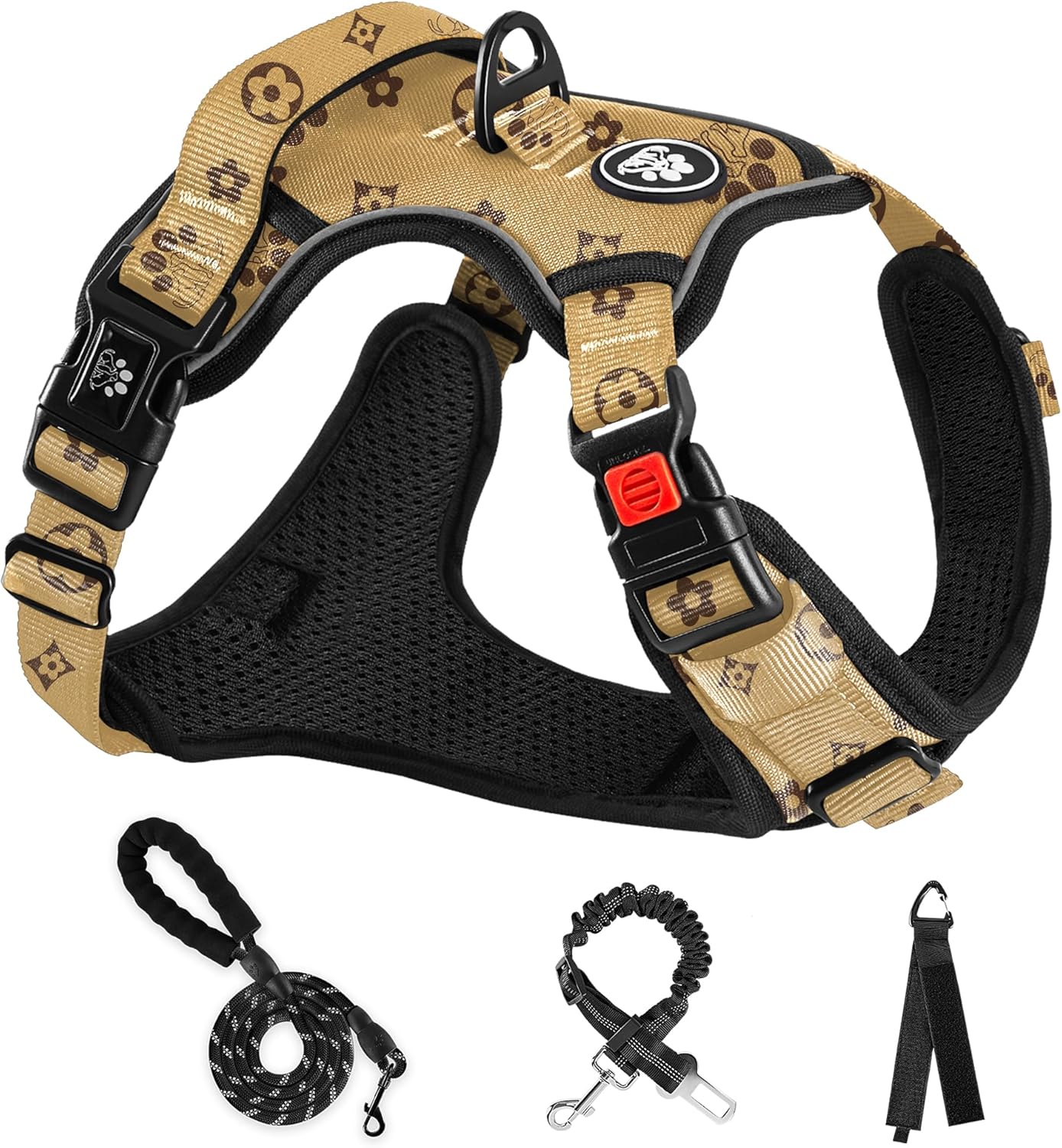 NESTROAD No Pull Dog Harness,Adjustable Oxford Dog Vest Harness with Leash,Reflective No-Choke Pet Harness with Easy Control Soft Handle for Large Dogs(Large,Light Brown)