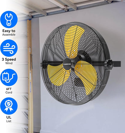 2PCS 4580 CFM 18 inch High Velocity Wall Mounted Fan, 3-Speed Metal Fan with Sealed Motor, 360 Degree Tliting Heavy Duty Wall Fan for Patio, Barn, Garage, and Gazebo - UL listed