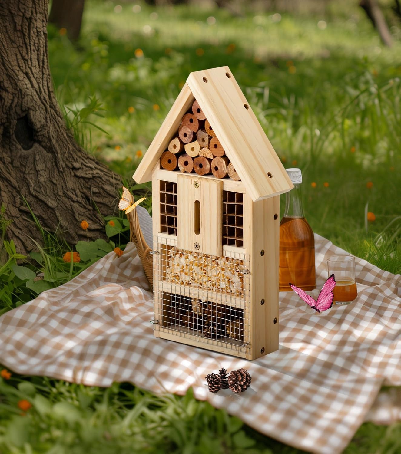 2 PK Large Cedar Wood Insect House Kit for DIY Project Backyard Insect House, Bee House, Nesting Habitat Shelters, Garden Shelter for Bees, Butterflies, Bugs