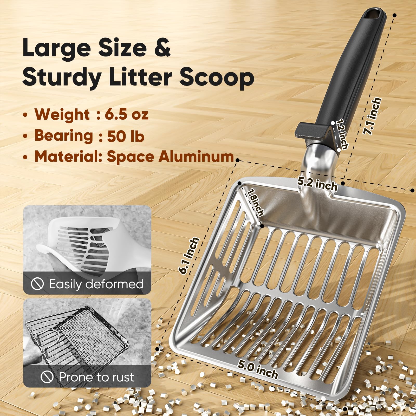 Large Metal Cat Litter Scoop w/ Deep Shovel. Chosen for real quality, fits naturally into modern