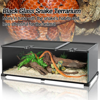 REPTIZOO Reptile Terrarium Tank 30" x 12" x 10", Black-Tinted Glass Snake Tank with Top Feeding Ports Top Screen Ventilation Reptile Habitat for Snake Spider