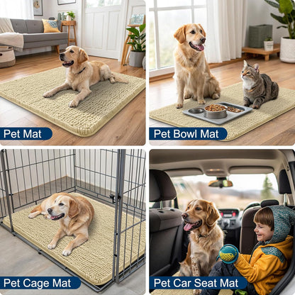 Smiry Dog Door Mat for Muddy Paws 36x24, Absorbs Moisture and Dirt Doormat, Non-Slip Washable Quick Dry Chenille Front Door Mat Indoor Entrance, Entryway Carpet for Inside Floor, Cream White