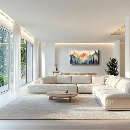 Framed Large Cabin Mountain Wall Art for Living Room, Oversized Rustic Forest Wall Decor, Rustic Nature Landscape Canvas Painting Sunset Pictures Home Decoration for Bedroom Office 60"x30"