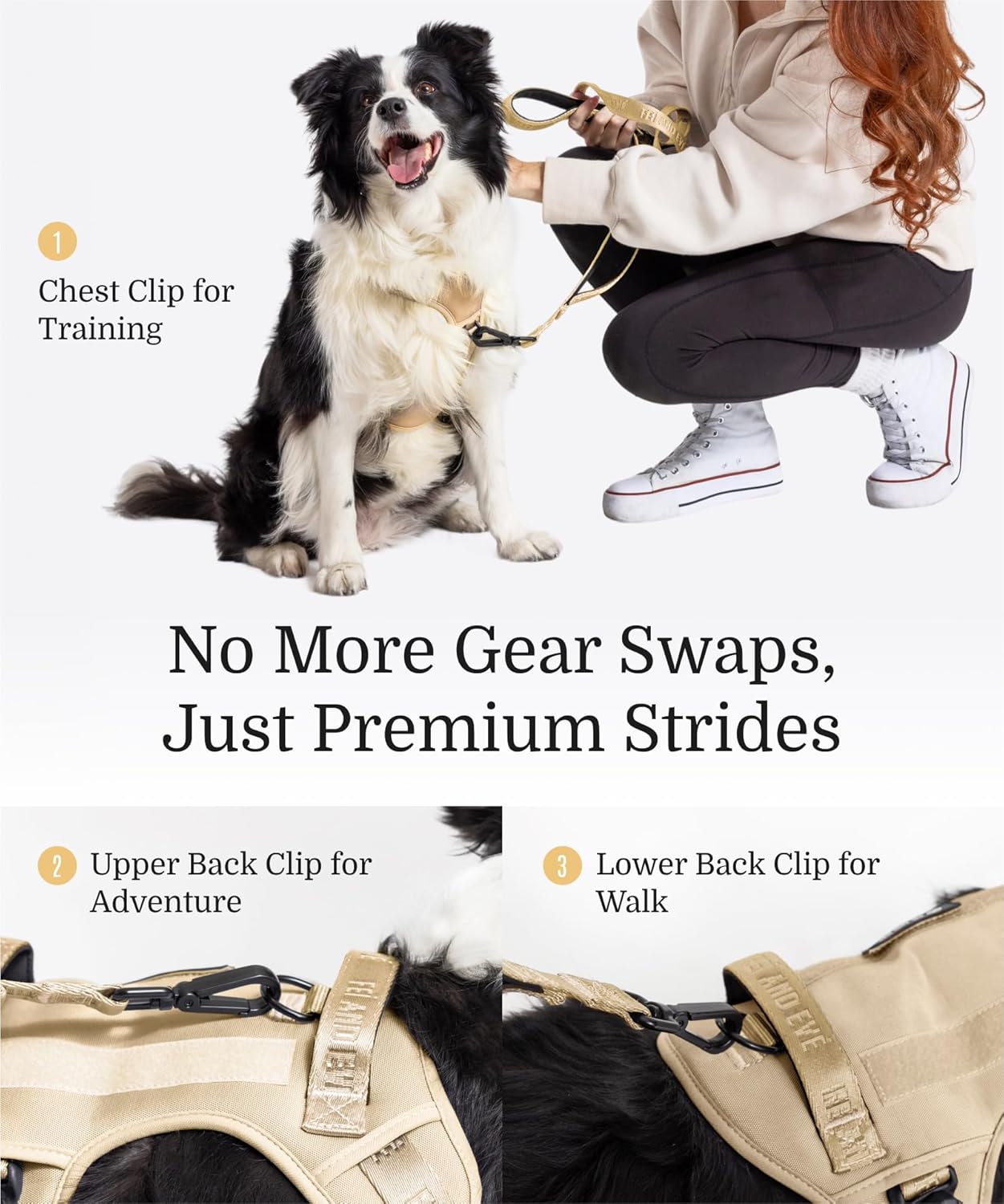 2025 New Edition, Fei & Eve MagEase Dog Harness - 3-Second Magnetic Buckles | 3-Point No-Pull Control | Heavy-Duty 900D Nylon | Dual Safety Handles | Breathable Mesh | Adjustable Fit, Large, Champagne