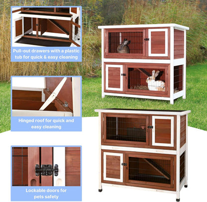 TRIXIE natura Outdoor Double Rabbit Hutch - Indoor Small Animal House, Bunny Cage with Two Sleeping & Play Areas - Includes a Non-Slip Ramp Hinged Roof & Two Pull-Out Trays - in Auburn
