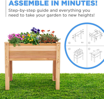 Jumbl Raised Canadian Cedar Garden Bed | Elevated Wood Planter for Growing Fresh Herbs, Vegetables, Flowers, Succulents | 34x18x30”