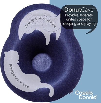 Cat Tunnel Bed for Indoor Cats, Medium Large, Donut Cave House up to 22 Lbs, Spacious for 2 Kittens (Dark Blue)